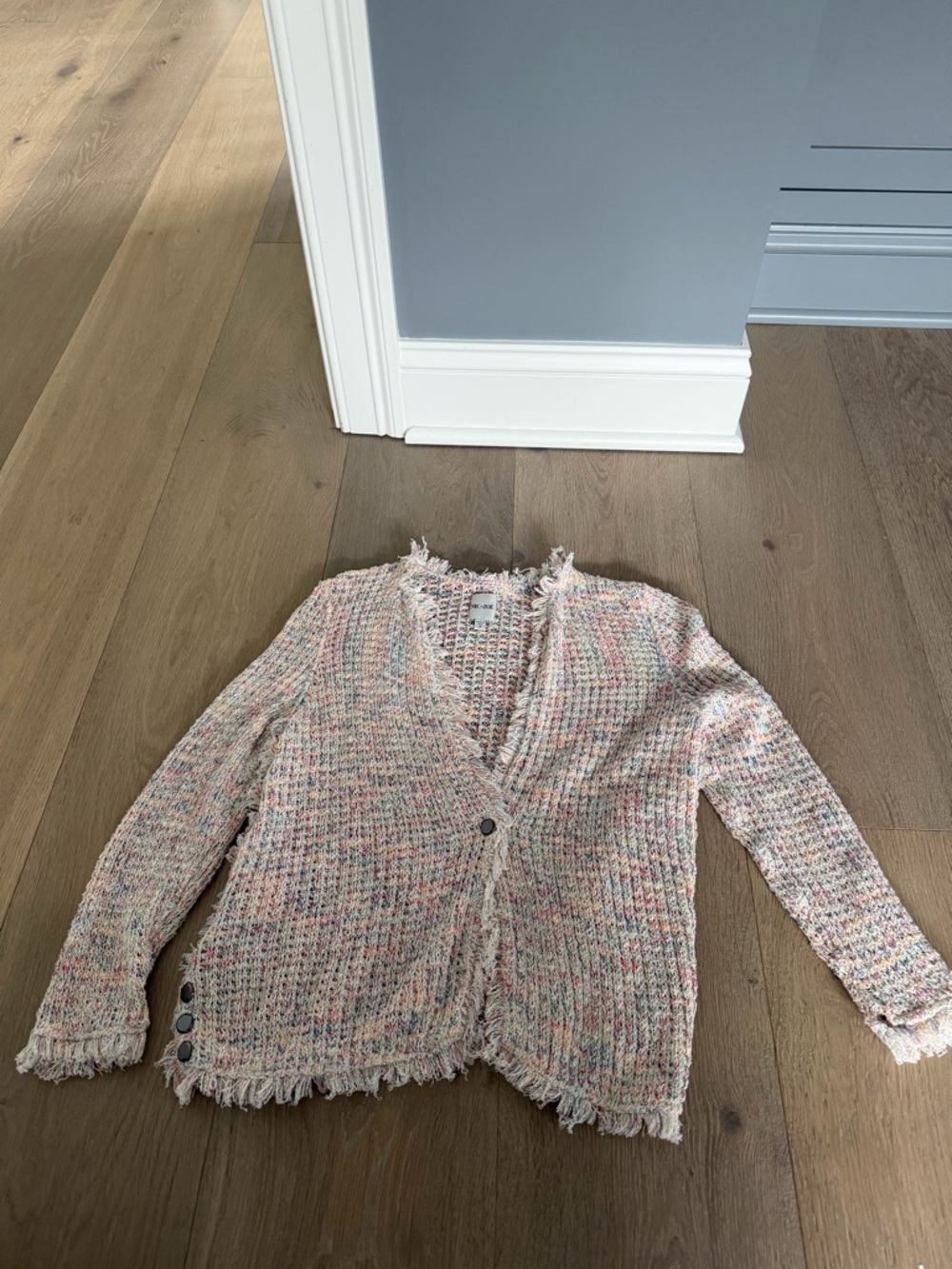 NIC+ZOE Pastel Multicolor Frayed V-Neck Cardigan